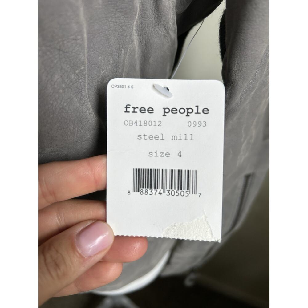 Free People Steel Mill Moto Jacket Womens 4 Gray Faux Leather Vegan NWT - Picture 2 of 14